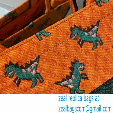 Dior Book Tote Bag in Multicolor Dragon  &  Fire Embroidery Orange 2021